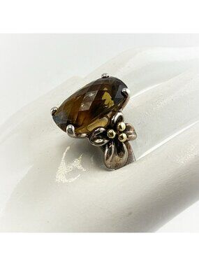 Ann King Ring Sterling Silver 18k Yellow Gold Flower Smoky Quartz Size 9 Floral